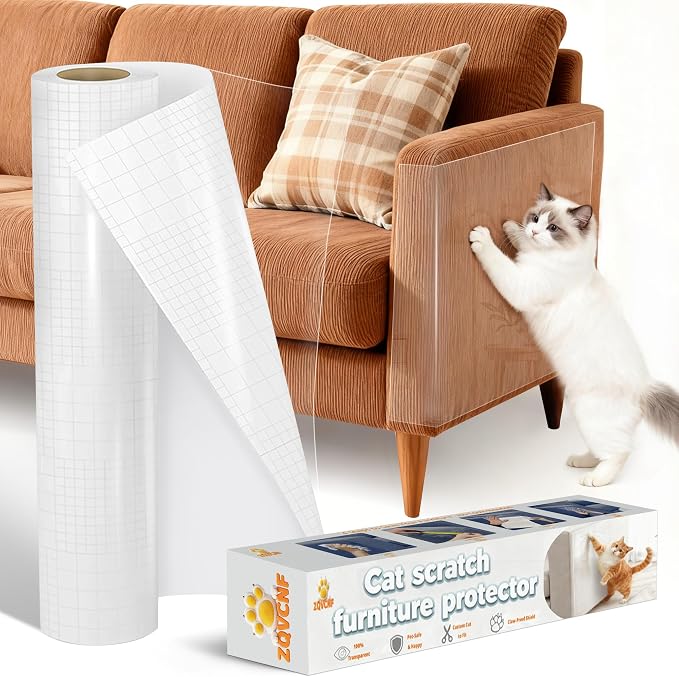 Extra Thick Clear Anti Cat Scratch Furniture Protector 17" x 197" | Couch Protector from Cat Claws - Single Sided Sticky Flexible Pet Tape for Furniture, for Couch Corner Door Walls Bed by Unknown