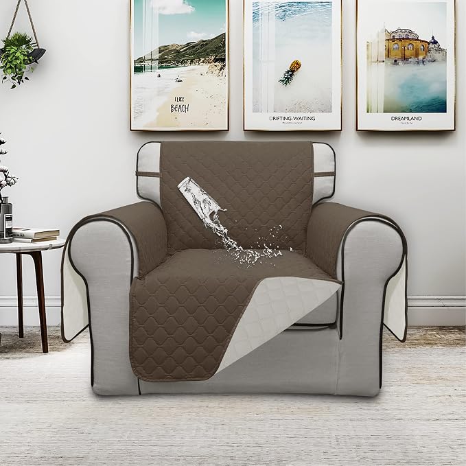 ISSUNTEX Double Protection 100% Waterproof Chair Sofa Cover for Living Room, Reversible Furniture Protector for Dogs, Pets, Kids (Chair, Camel/Ivory) - Image 2