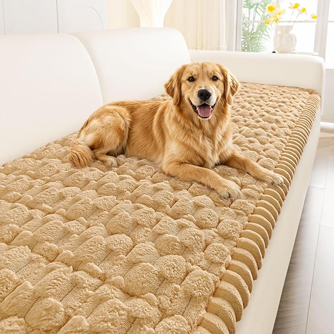 Smiry Non Slip Couch Covers for Dogs, Scratch Resistant Pet Sofa Protector | Machine Washable Soft Fuzzy Thick Furniture Cover for Sofa Loveseat Sectional Large Dogs, Camel, 27.6" x 47" by Smiry