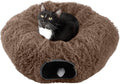 Cat Tunnel with Bed for Indoor Cats - 3FT Multifunctional Cat Tunnel Bed with Toys - Soft, Plush Peekaboo Cat Cave for Kittens, Cats, Ferrets, and Rabbits - Cat Products by PETMAKER (Brown) by PETMAKER