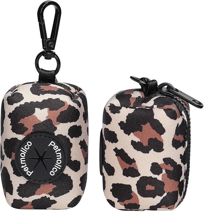 Petmolico Dog Poop Bag Holder Dispenser 2 Pack, Leopard | Zippered pouch fits any leash, includes free roll of bags, lightweight & portable for daily walks, travel & outdoor use - Image 4