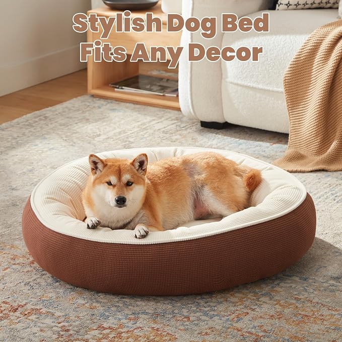 33 in Soft Touch Fleece Donut Dog Bed for Medium Plus Dogs,Coffee | Calming Round Pet Bed with Removable Washable Cover, Fits up to 65 lbs - Image 7
