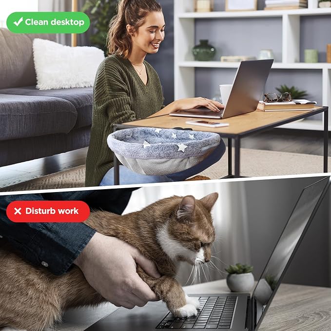 Cat Desk Bed, Adjustable Cat Desk Hammock, Cat Bed for Desk | Glow in The Dark, Removable Washable Cover, Sturdy Metal Frame, Desk Cat Bed, Cat Desk Perch, Supports up to 50 Lbs - Image 6
