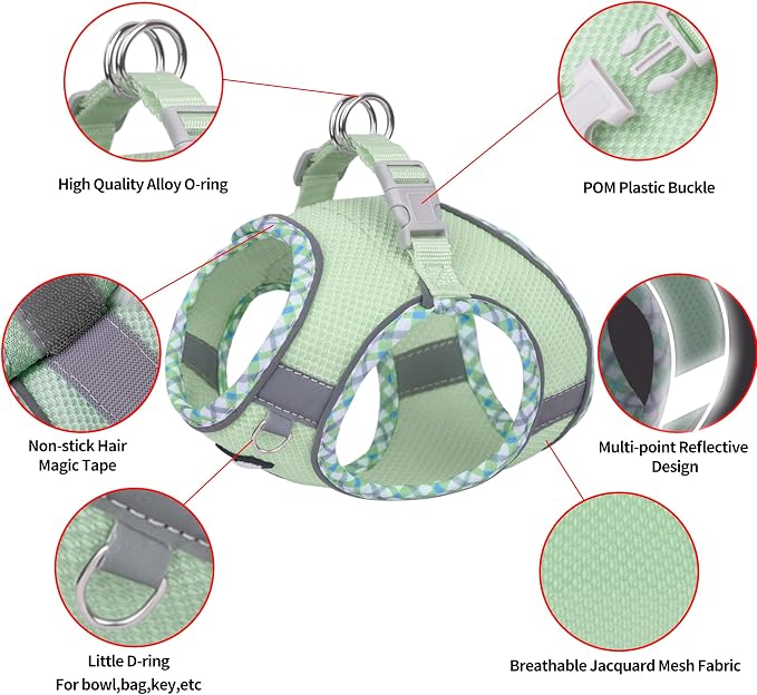 Teacup Puppy Harness with Leash, Escape-Proof Design, Sage S | No Pull Step-in Dog Vest Harness, Breathable Mesh, Reflective Design with Magic Tape, Outdoor Use for Poodles, Pomeranians - Image 5