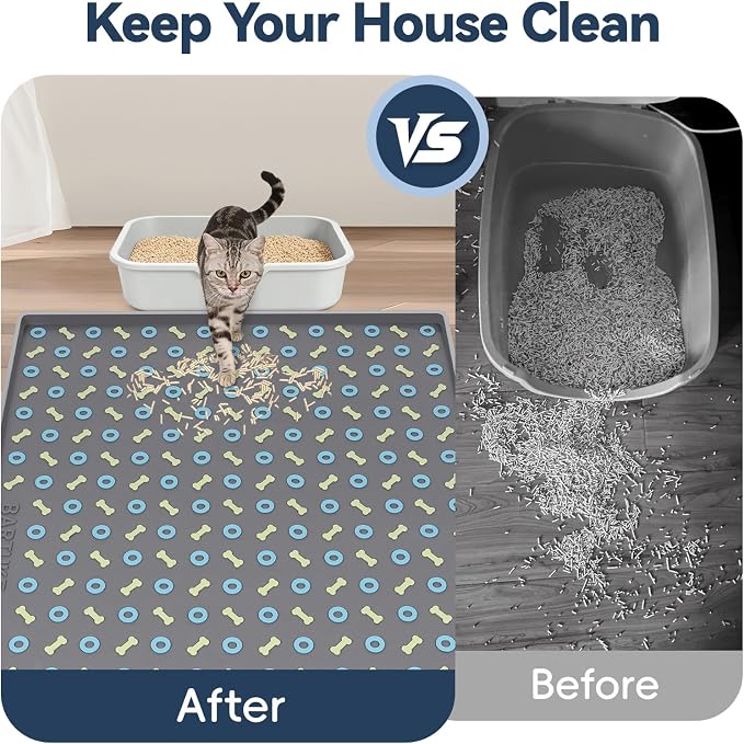 Silicone Cat Litter Mat 40" x 28" Cat Mat for Litter Box, Dark Grey | Extra Large Litter Box Mat, Waterproof Cat Litter Trapping Mat, Non-slip, Leakproof Kitty Litter Mat with Bone Pattern - Image 4