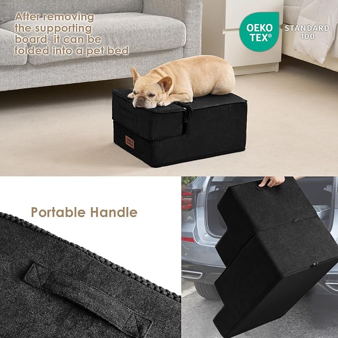 EHEYCIGA Dog Stairs for Small Dogs 13.5" H, 3-Step Dog Steps for Cats, Black - Image 6