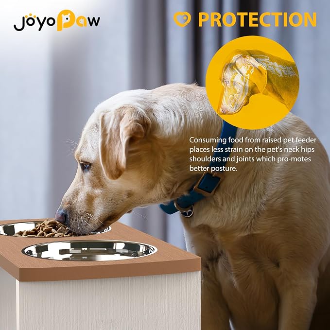 Elevated Dog Bowls, Waterproof Raised Dog Bowl for Medium & Large Dogs, HIPS Poly Lumber Stand with 2 Stainless Steel Bowls, Indoor & Outdoor Use (10'' Tall–48 oz Bowl, Teak-White) - Image 3