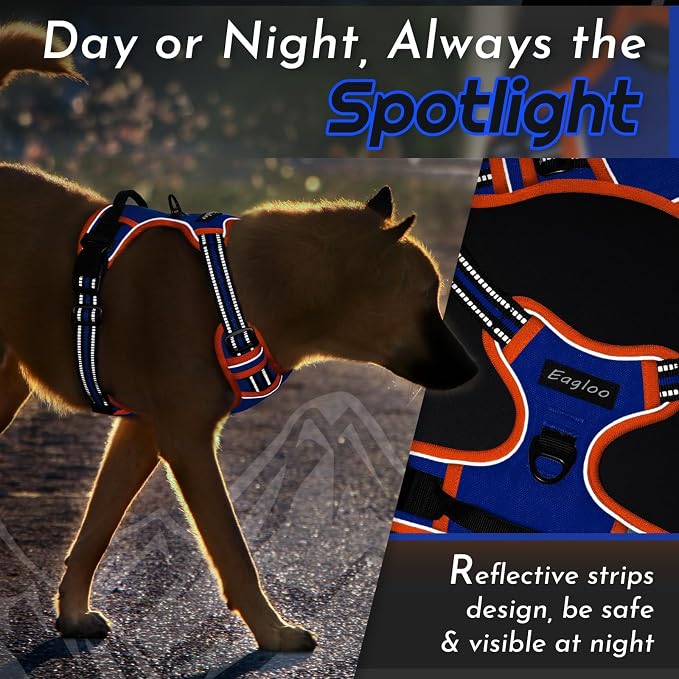 Eagloo Dog Harness for Small Dogs, No Pull Pet Vest with 2 Leash Clips | No Choke with Handle, Adjustable Comfort Fit, Reflective Strips, Easy Walking Control, Blue & Orange, Small - Image 8