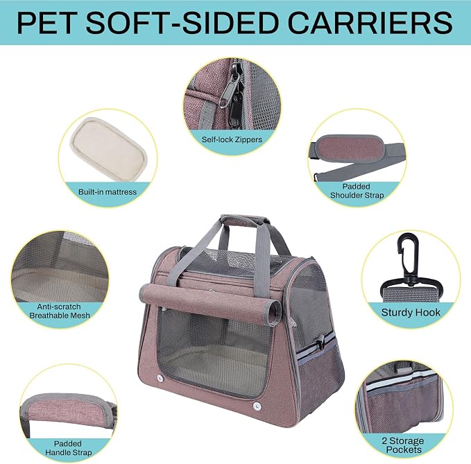 Airline Approved Soft-Sided Pet Carrier for Cats & Small Dogs - Ventilated Travel Bag with Removable Mat, Under 15 lbs, Red - Image 5
