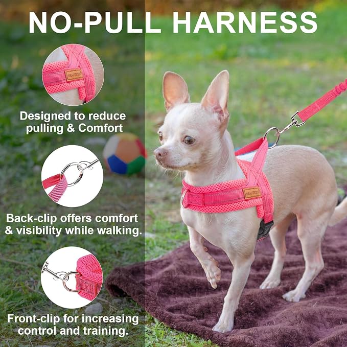 BEAUTYZOO Dog Harness Medium Sized and Leash Set, No Pull Step in Pet Vest | Breathable Mesh with Handle, Reflective, Adjustable No Choke Escape Proof, Lightweight, Easy Control for Walking, Pink M - Image 6