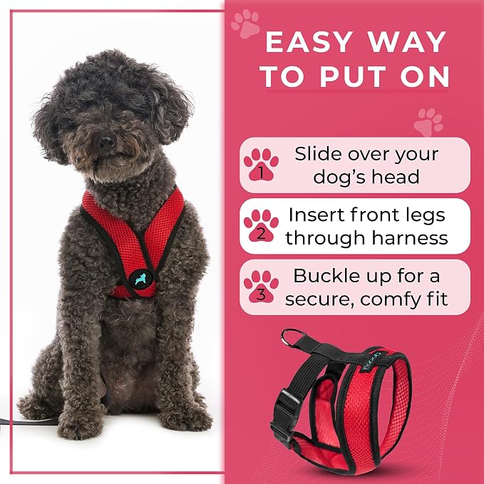 Gooby Comfort X Head-in Dog Harness, Choke-Free, Red, Large | Patented choke-free X-frame; Secure head-in fit; Lightweight breathable mesh; Back metal D-ring; Machine washable - Image 7