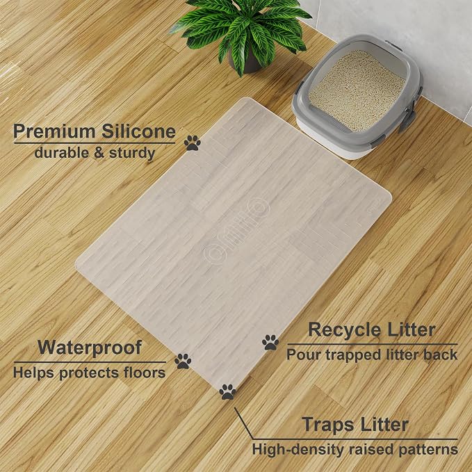 Large Cat Litter Mat, 31.5x23.6 Semi Transparency, Premium Silicone Rubber, Waterproof & BPA-Free, Traps Litter, Easy to Clean, Keeps Floors Tidy - Image 2