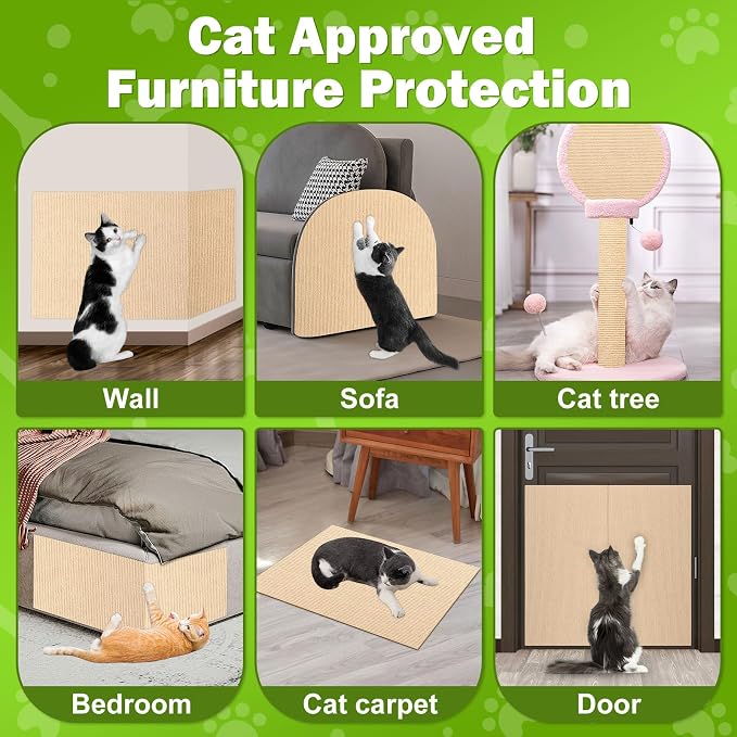 ENONCI 47.2x15.8 Cat Scratcher Mat, Self-Adhesive Wall Corner Cat Scratcher Pad - Image 6