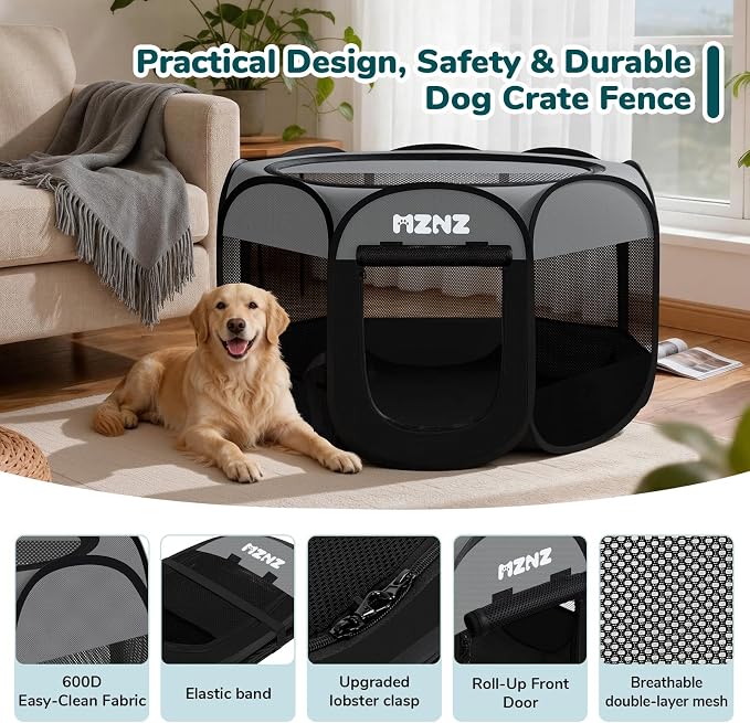 Dog Cat Small Animal Puppy Playpen Crate, Large, Dark Grey | Portable Pop Up Pet Cage Enclosure Tent Kennel Indoor Outdoor with Carrying Case, No Assembly, Camping Use - Image 7