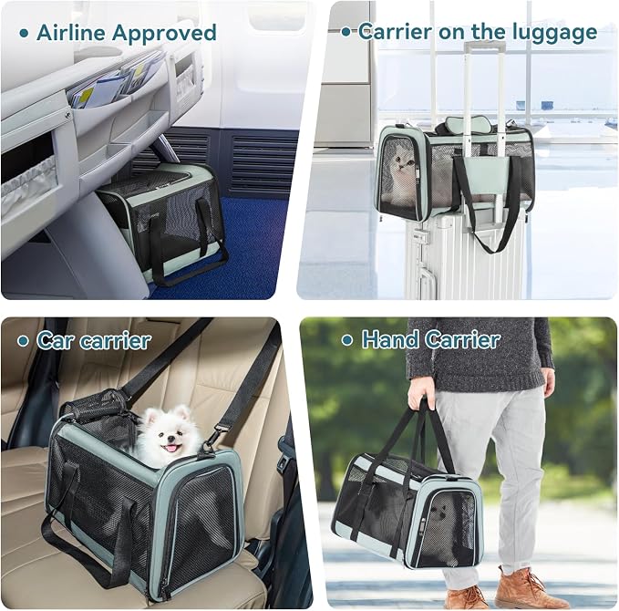 Petsfit Soft-Sided Cat Carrier,18 x 11 x 11 Pet Carrier | Airline Approved, Lightweight and Collapsible, Ventilation on 5 sides, Escape Proof, Adjustable Shoulder Strap & Soft Cushion - Image 3