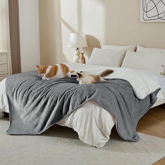 Soft Waterproof Blanket for Bed Couch Sofa, Grey, 60x80 inches | Liquid Pee Proof Pet Blanket for Dog Puppy Cat, Reversible Sherpa Fleece Blanket for Couch Cover, Furniture Protector - Image 4
