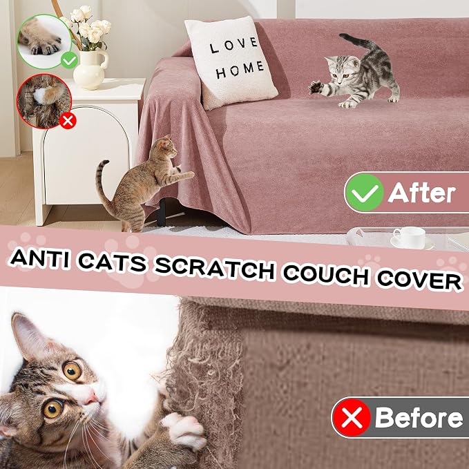 MEETSKY Couch Cover Washable for 2 Cushion Sofa, Cat Scratch Proof Furniture Protector Love Seat L Shape Couch Covers Soft Sectional Sofa Cover for Dogs Pets, 71" x 118", Pink - Image 2