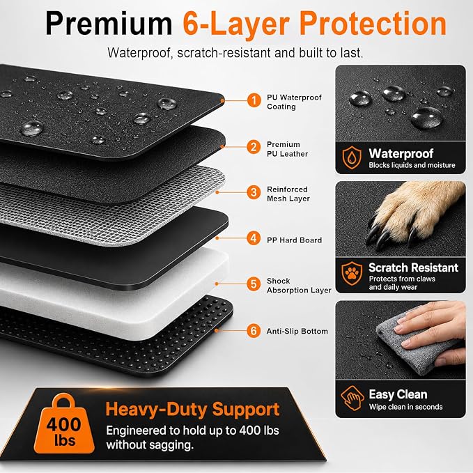 Hard Bottom Dog Car Seat Cover for Back Seat, PU Material For Dog's Comfort | 400 lbs Extender, 50% More Space, Waterproof, Scratch Resistant,Car Seat Protector for Car/SUV/Truck - Image 4