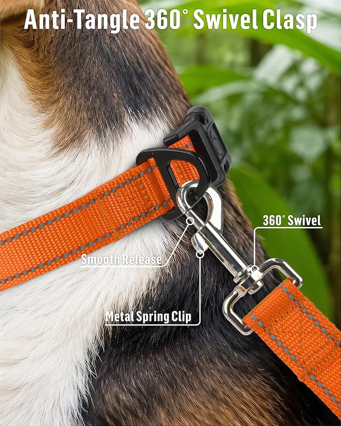 FunTags Reflective Nylon Dog Leash for Small & Medium Dogs, 4FT Training | Comfortable Padded Grip, Stay Safe at Night, 360° Anti-Tangle Swivel, for Dog Parks & Trails, Orange - Image 4