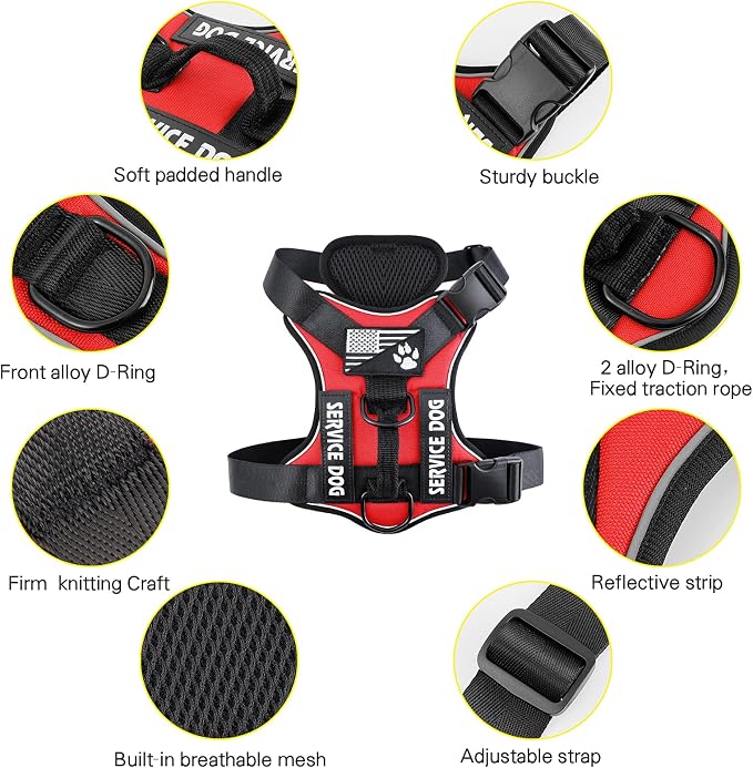 Service Dog Harness, Reflective Dog Vest Harness with 5 PCS Patches, Adjustable Soft Oxford Pet Harness, Inner Layer Mesh, Easy to Control for Dogs - Image 2