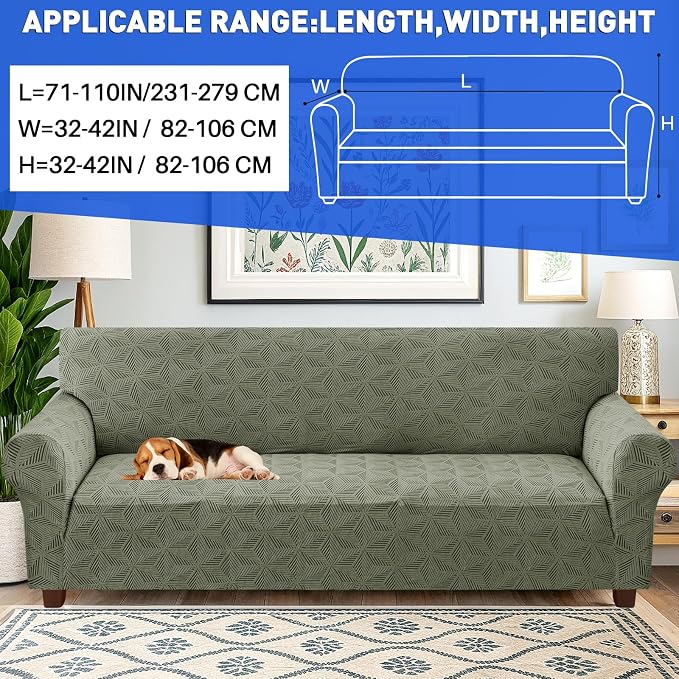 YEMYHOM 1 Piece Stretch Oversized Couch Covers for 4 Seat, Jacquard Extra Large Sofa Cover with Non-Slip Elastic Bottom, Thickened Slipcover Furniture Protector for Dogs Pets (X-Large, Army Green） - Image 2