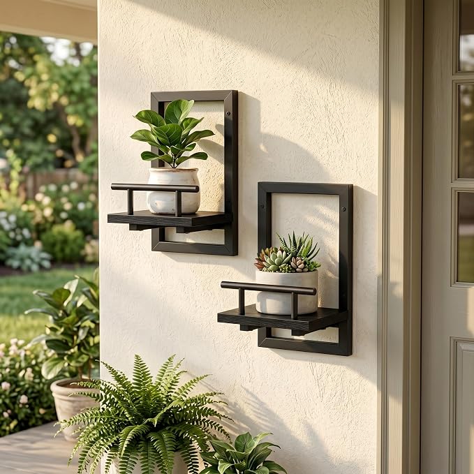 Sbosbo Floating Shelves for Wall Plant Shelf Indoor Wall Mounted Shelves | Wall Planters for Indoor Floating Plant Shelves for Bedroom, Living Room, Kitchen, Office, Bathroom Decor (Black, 2 Pack) - Image 6