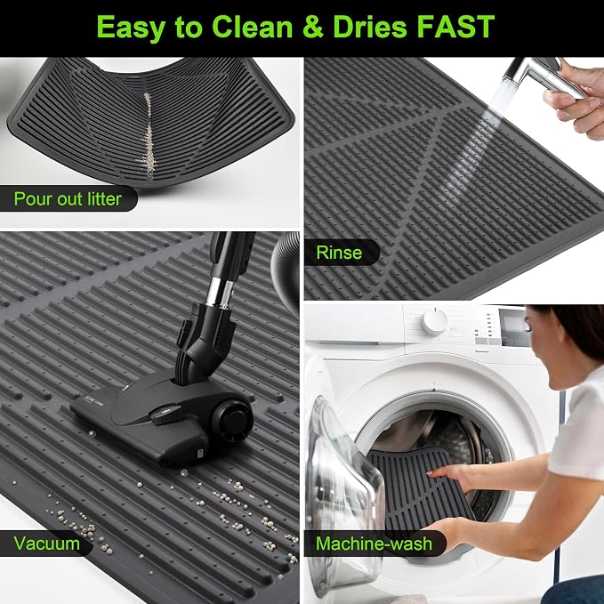 Mofason Rubber Large Cat Litter Mat - Black Silicone Kitty Litter Box Mat | Washable & Waterproof 28"x20" Silicone cat litter mat trapping catcher mat; kitty cat litter box rug catcher mat easy clean - Image 5