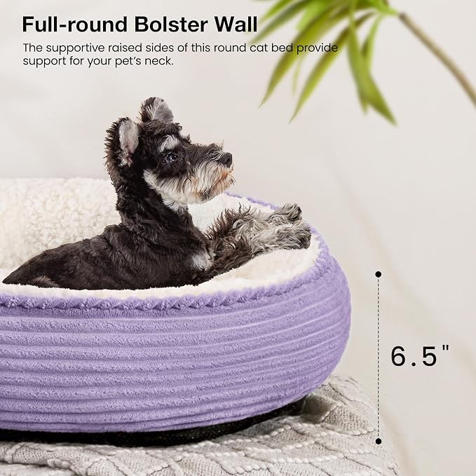 Love's cabin Round Donut Cat and Dog Cushion Bed, 24in Pet Bed for Small or Medium Dogs, Anti-Slip & Water-Resistant Bottom, Soft Durable Fabric Pet Beds, Washable Calming Cat Bed Violet - Image 5