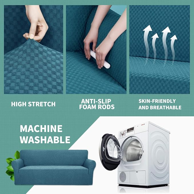 YEMYHOM Couch Cover Latest Jacquard Design High Stretch Extra Large Sofa Covers Pet Dog Cat Proof Oversized Slipcover Non Slip Magic Elastic Furniture Protector (XL Sofa, Teal) - Image 4