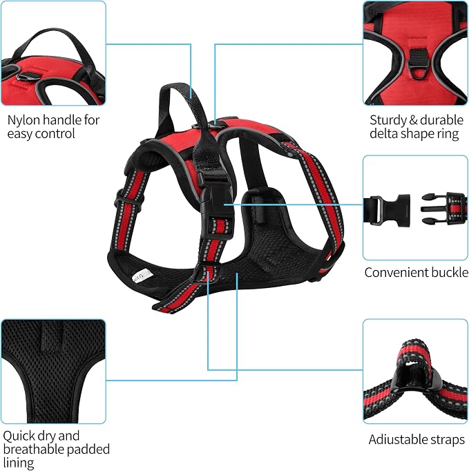 Red No-Pull Dog Harness with 2 Leash Clips，Soft Padded Vest for Large Dog, Adjustable Reflective Dog Vest Easy to Put on and Take Off,Neck: 18"~26", Chest: 25"~34",Red XL - Image 2