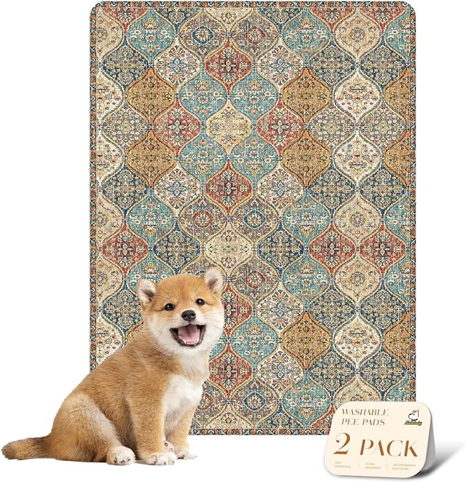 nunubaby Washable Pee Pads for Dogs, Stylish, Non-Slip and Leak-Proof Pee Mat. Ultra-Absorbent Reusable Potty pad for Crates and Floors.(Cream/Multi, 18" x24" ) by Nunubaby