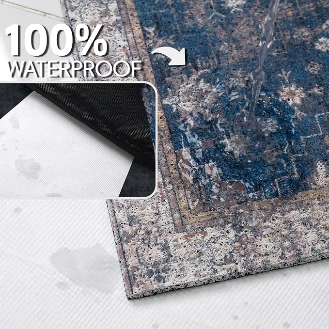 Cat Litter Mat Litter Trapping Mat, 40"x30" Waterproof Urine Proof Litter Box Mat Catcher Mat Non-Slip Washable for Kitty Kitten, Navy - Image 4
