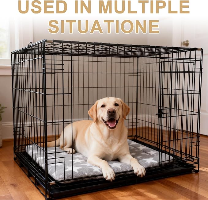 Dog Bed Mat – Soft & Comfortable Dog Kennel Pad for Crate – Durable Crate Bed & Mat for Dogs & Cats – Ideal for Crate, Kennel, and Home Use (Big&Little Stars Grey, L(35"*23"*1.5")) - Image 6