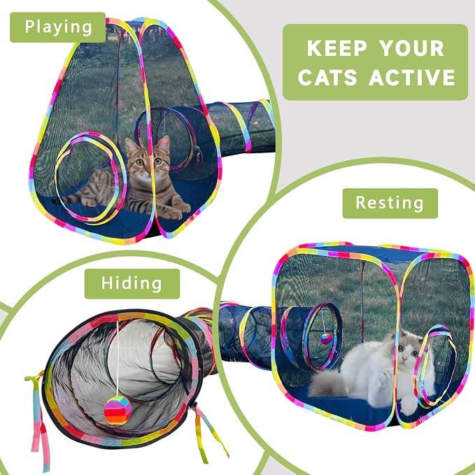 Outdoor Cat Enclosures, Cat Tunnels Catio Tents Cubes for Indoor Cats with Play Ball, Collapsible Outside Playpen Tunnel for Kitty, Rabbit, Puppy and Small Animals - Image 3