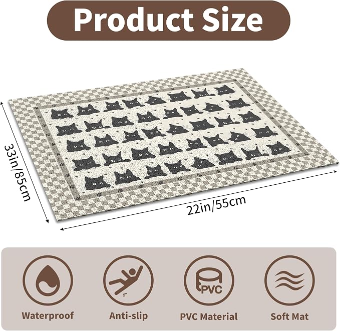 Cat Litter Mat 33" x 22" for Litter Box, Non-Slip Washable Floor Mat with Litter Trapping Design, Scatter Control for Cats and Kittens, Black Beige - Image 2