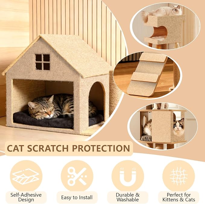 Cat Scratch Pad 78.7x15.8 Inch Self-Adhesive Trimmable Durable Cat Claws Furniture Protector for Couch Sofa Wall Door(Beige) - Image 7