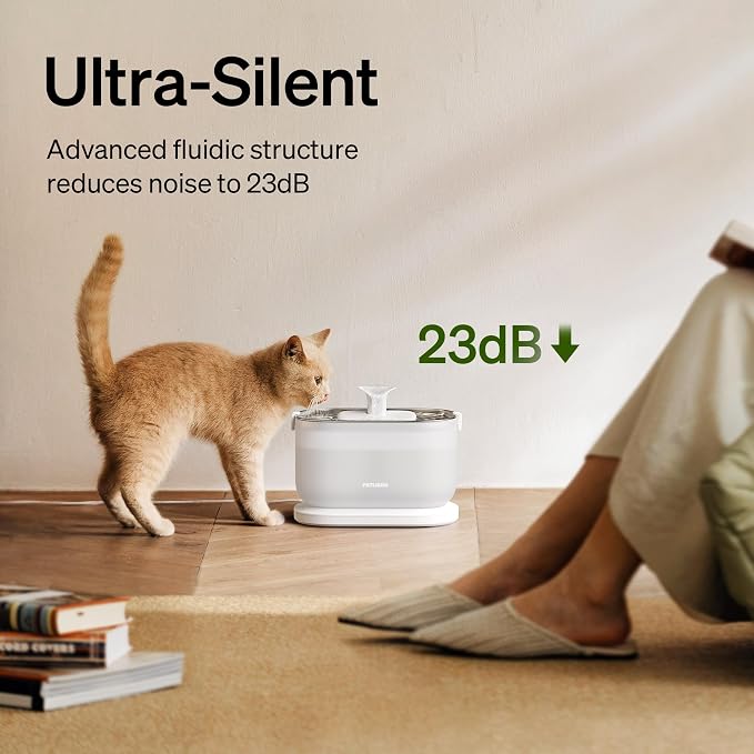 PETLIBRO Cat Water Fountain + PETLIBRO Genuine 4 Packs Filters, Cat Fountain Indoor Stainless Steel Tray, 2.5L/84oz Wireless Pump Pet Water Fountain, Cat Water Dispenser with Two Flow Modes - Image 5