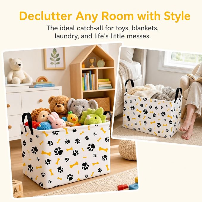 Large Dog Toy Basket Puppy Stuff Storage Bin Organizer Holder Pet Box Doggie Room Decor (Yellow Black A) - Image 6