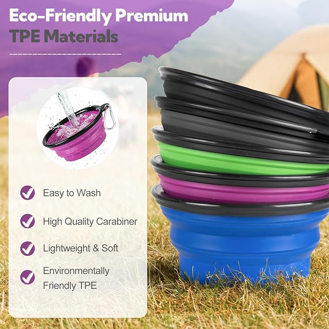 Collapsible Dog Bowl Large 34oz, Travel Dog Water Bowl Portable | 2 Pack, 2 Carabiner Clips, Silicone Travel Dog Bowl Foldable, Feeding Watering Dish Bowl, for Parking, Walking, Camping - Image 9