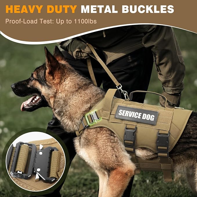 Service Dog Vest Harness for Medium Dog, Tactical Working MOLLE Vest with 10 Pet Patches, No Pull Heavy Duty Harness for Training Walking - Image 2