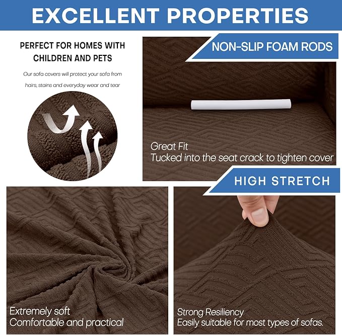 XINEAGE Stretch Jacquard Sofa Cover, Non Slip Sofa Slipcover for Dog | High-Stretch Fabric. Wear-Resistant, Pet Friendly. Easy Install & Washable for Living Rooms, Offices.Coffee - Image 5