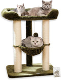 Cat Tree, Cat Scratching Posts with Large Bed for Big Cats | Green, Small Cat Tower, 28" Tall For Window Viewing, 23.6"x15.7" Large Cat Bed, Cat Hammock, Removable Cover, Solid Structure by HappiNPets
