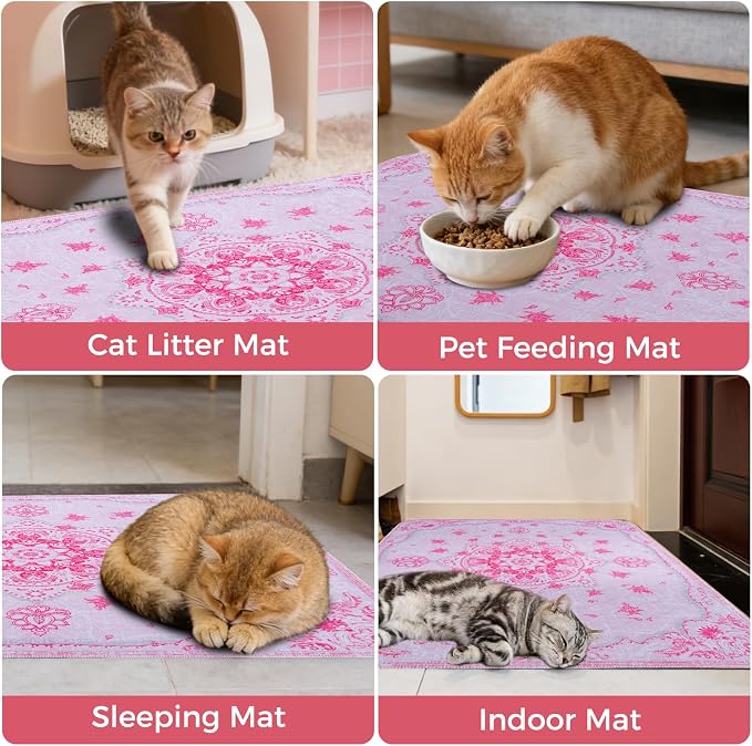Homimp Cat Litter Mat, Litter Trapping Mat 2 Pack, Contains Mess from Box, Protects Floors,Urine Waterproof,Non-slip,Less Waste Cat Litter Box Mat,Soft on Kitty’s Paws,Washable,Absorbent,Pink 24"X36" - Image 6