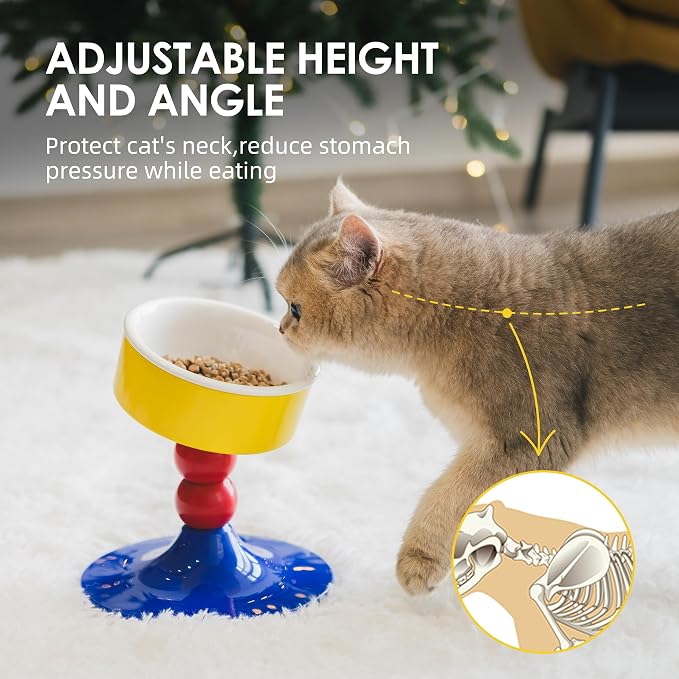 Ceramic Elevated Raised Cat Bowls,Cat Food Dish with Stand, 3 Height Adjustable Raised Dog Bowl Stand for Small Dogs Cats, Adjusts to 4.69", 5.98", 7.28" (Red & Blue) - Image 3