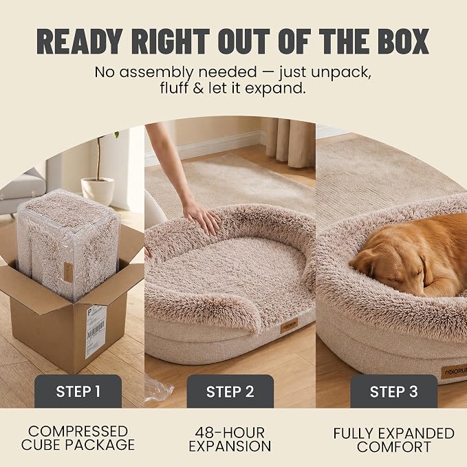 Miorun Fluffy Orthopedic Dog Beds Large Sized Dog, 36" Bolster Sofa Bed | Soft plush faux fur,lowered entry,washable cover,waterproof liner,claming dog couch for x-large dogs,supportive bolster - Image 7