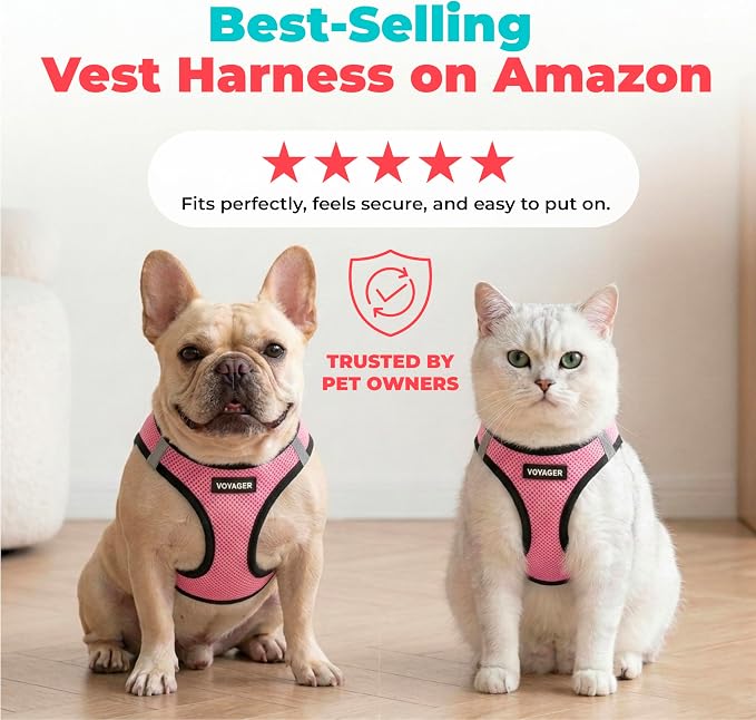 Voyager Step-in Air Dog Vest Harness - Pink/Black Trim, Large | 18- 20.5" in Chest, Reflective Bands, All Weather Breathable Air Mesh, Cats Compatible, Lightweight, Fast Drying - Image 6