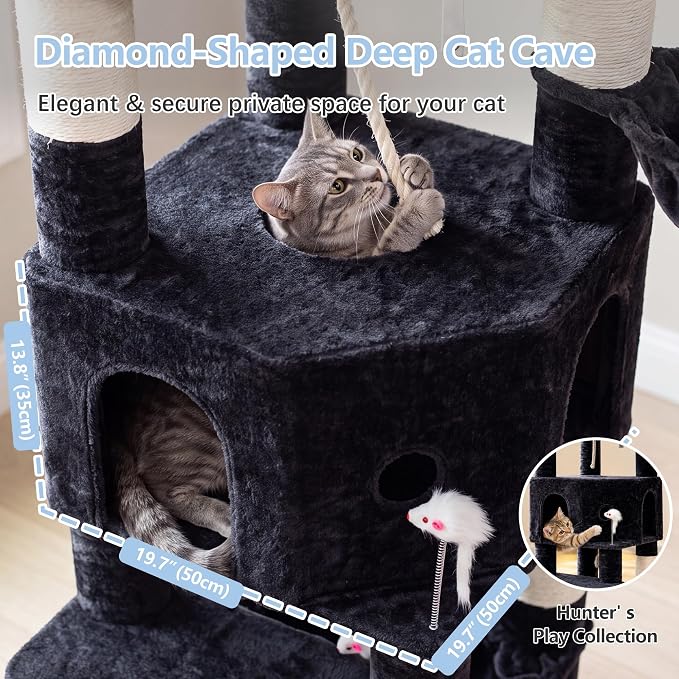 Cat Tree, 81.1" Skyward Corner Cat Tower for Large Cats VCT031G | Space-Smart Cat Furniture with Diamond Hideout, Grand Platform, Firm Base, 3 Soft Hammock & Pet Relax Station, Dark Gray - Image 3