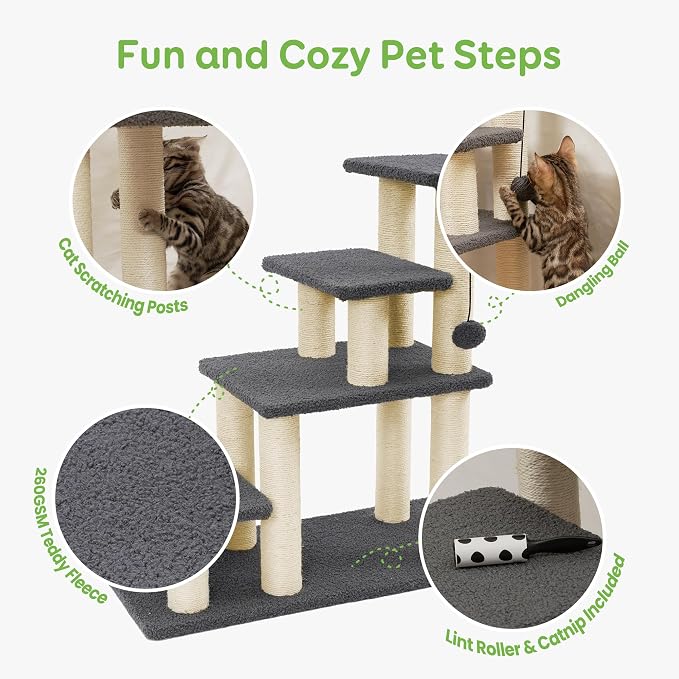 Dog Stairs & Cat Scratching Post Pet Steps for High Bed Couch | High-Strength Boards Hold up to 150 lbs for Indoor Small Cats Kittens Dogs Climbing Playing, 4 Combination Options, 4 Steps - Image 5