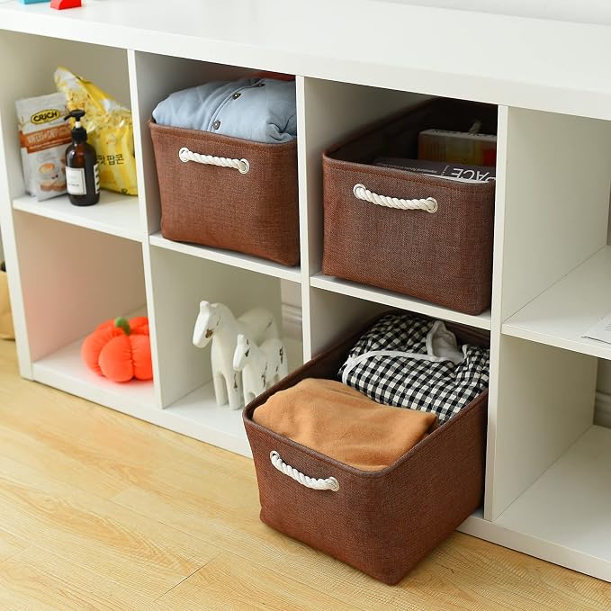 TheWarmHome Decorative Basket Rectangular Fabric Storage Bin Organizer Basket with Handles for Clothes Storage (Brown,Large-3Pack,15.7L*11.8W*8.3H) - Image 6