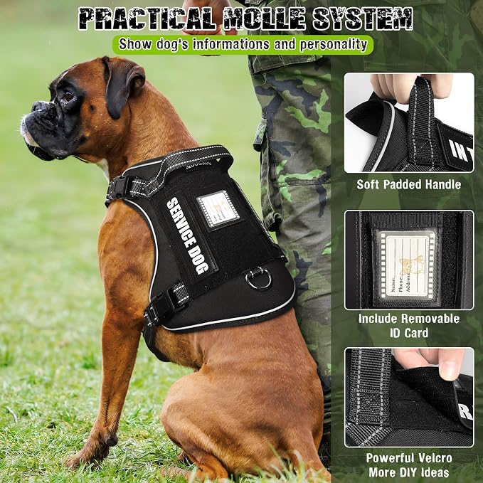 Tactical Dog Harness and Leash Set for Large Dogs+10 Dog Patches | Heavy Duty No Pull Service Dog Vest with Dog Seat Belt,Padded Handles,Adjustable Reflective for Training Hiking Black L - Image 3